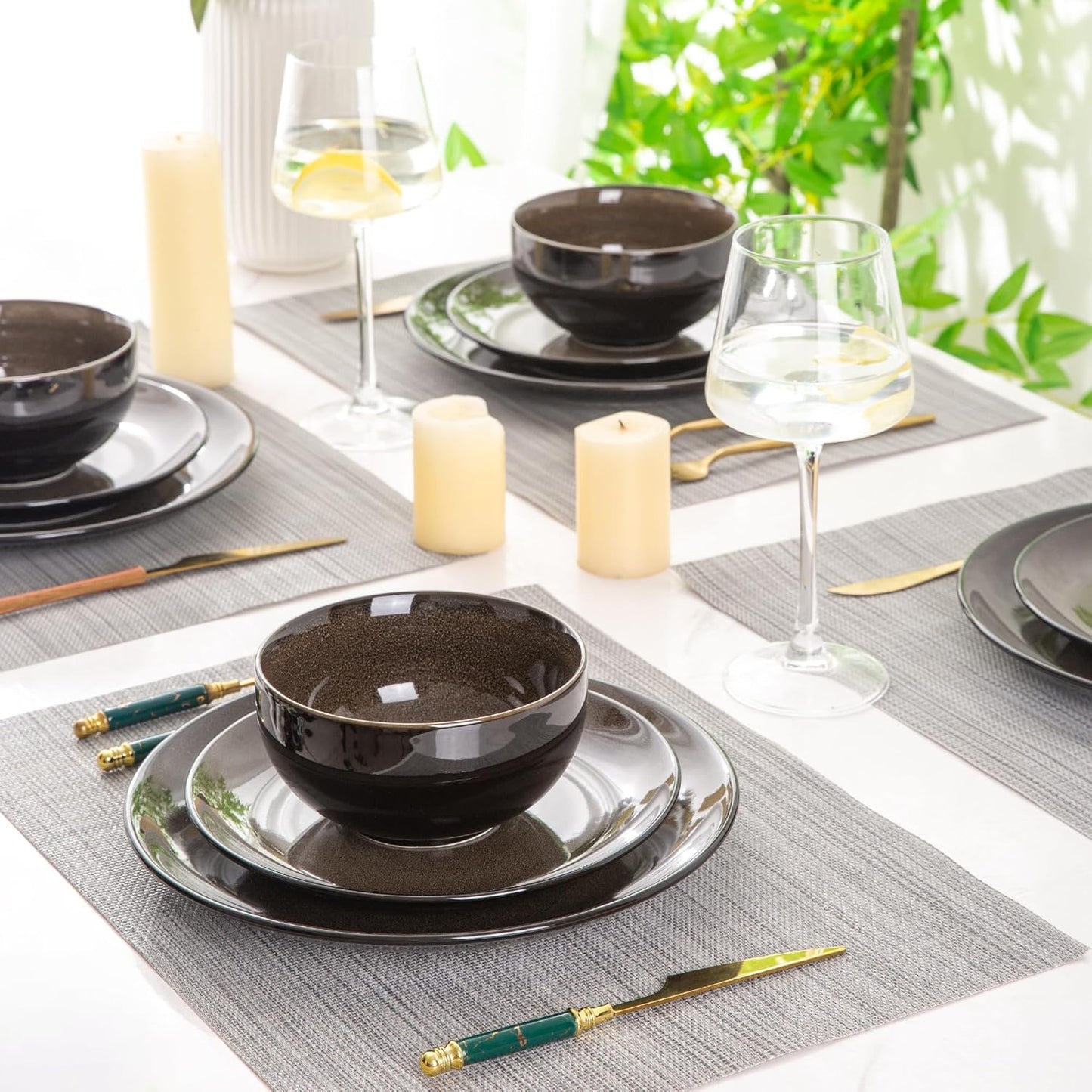 LERATIO Ceramic Dinnerware Sets for 4,Stoneware Coupe Plates and Bowls Sets,Highly Chip and Crack Resistant | Dishwasher & Microwave & Oven Safe Dishes set,Reactive Glaze Dinnerware- Service for 4