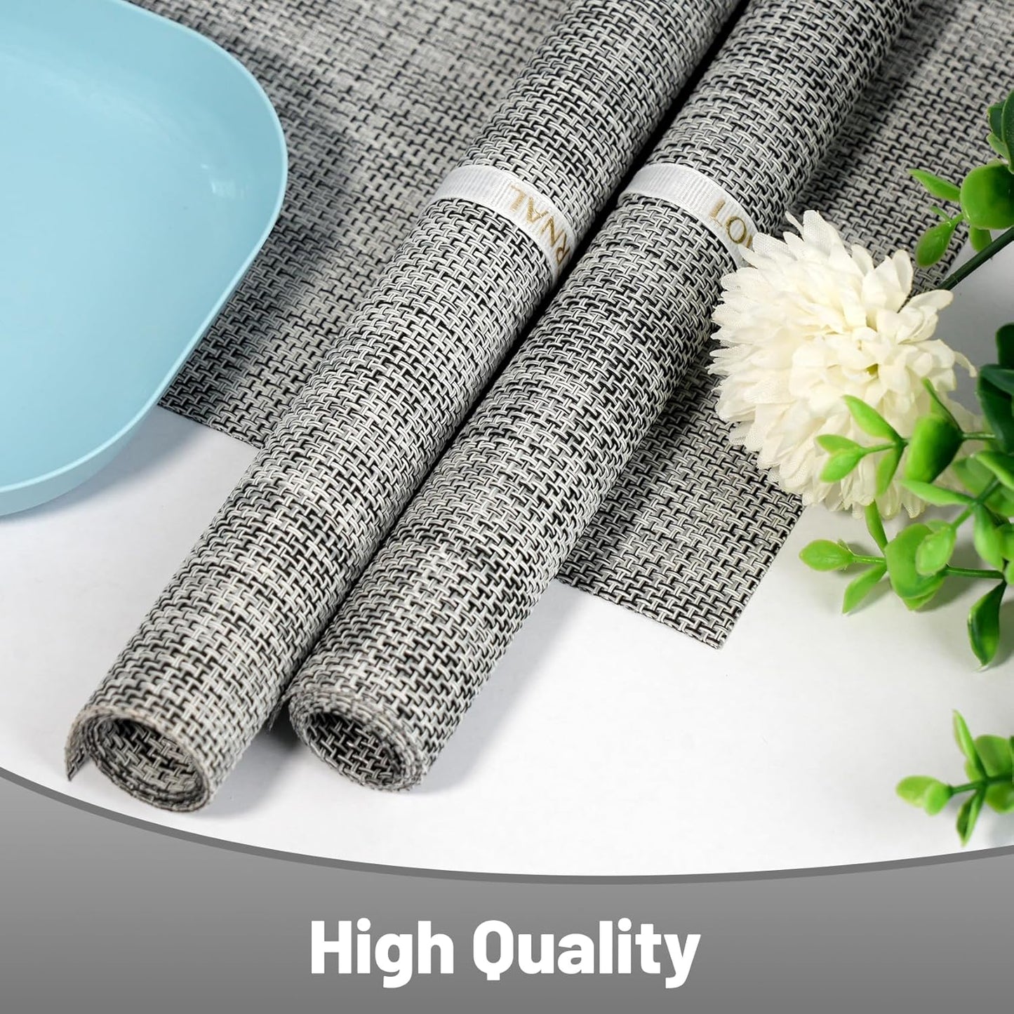 Placemats Set of 6,Non-Slip PVC Weave Table Mats Easy to Clean,Heat Resistant Place Mats for Kitchen Dining Table Decoration Indoor Outdoor,Gray