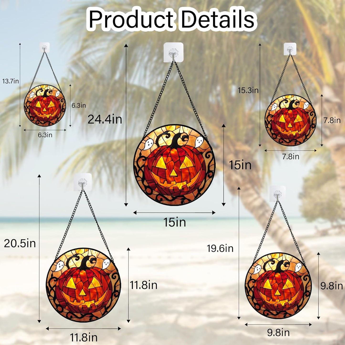 Stained Glass Window Hanging - Halloween Decorations Evil Pumpkin Orange Suncatcher for Doors Garden Indoor Funny Spooky Sun Catchers Gothic Decor Horror Gifts for Women Men Friend 11.8 in