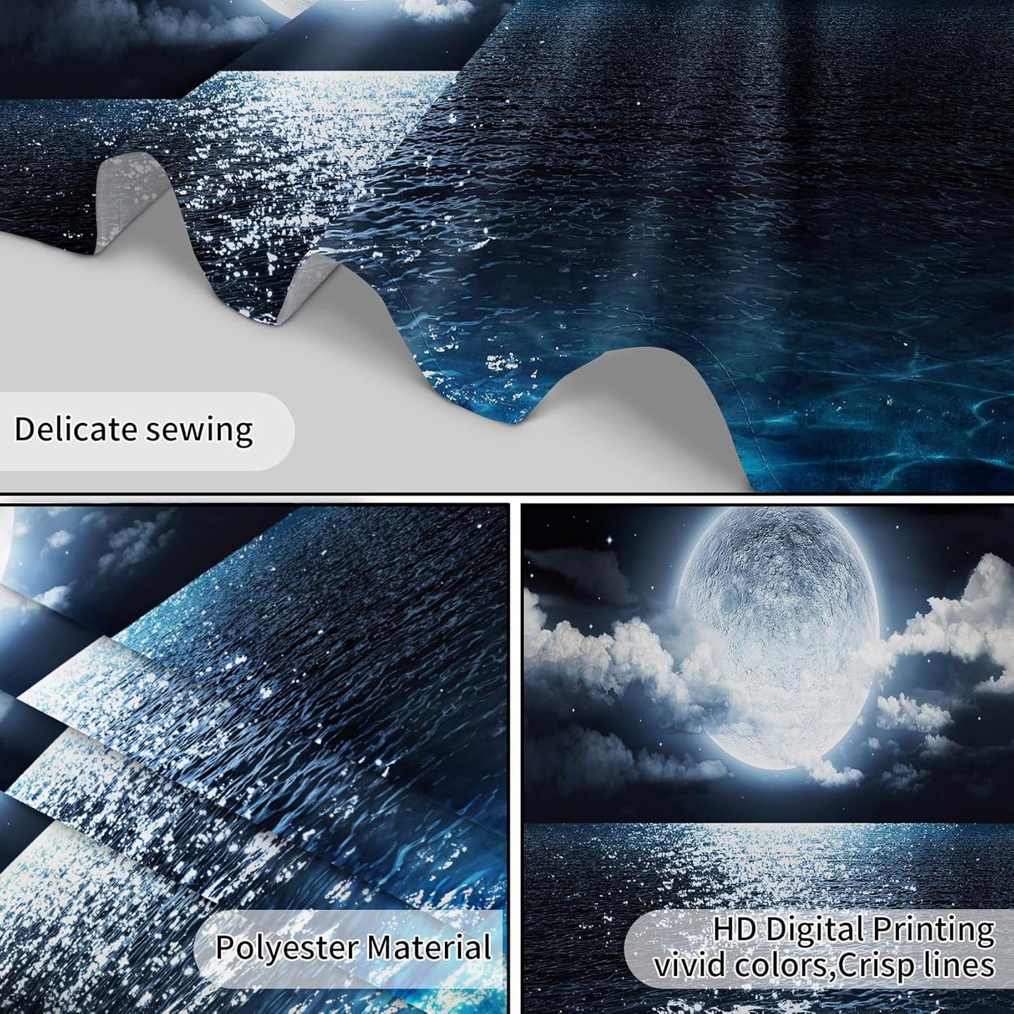 LB Moon Over Ocean Tapestry, Night Sky Tapestry Wall Hanging,3D Fantasy Psychedelic Watercolor Wall Art for Bedroom Living Room Dorm Home Decor,48 x 36 Inches