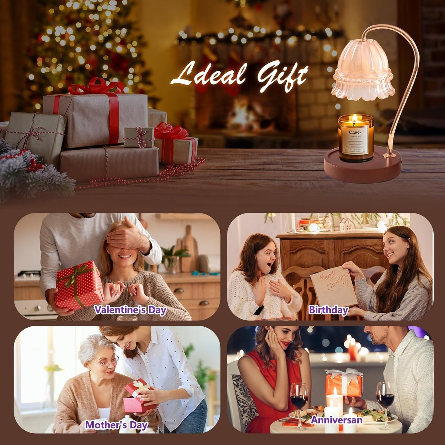 GEEZO Fragrance Candle Warmer Lamp,Electric Candle Warmer with Timer & Dimmer,Mom Christmas Birthday Gifts for Women, House Warming Gifts New Home Bedroom Decor
