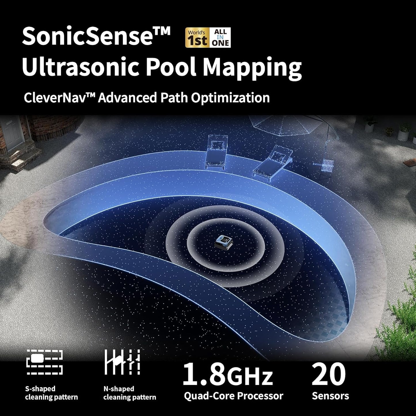 Beatbot AquaSense Pro Pool Robot Vacuum, 5-in-1 Cleaning with 2*Clarifying Agent Kits, Smart Surface Parking, Clarifies & Skims Water, Ideal for Inground Pools up to 3,299 Sq.ft - Navy Blue