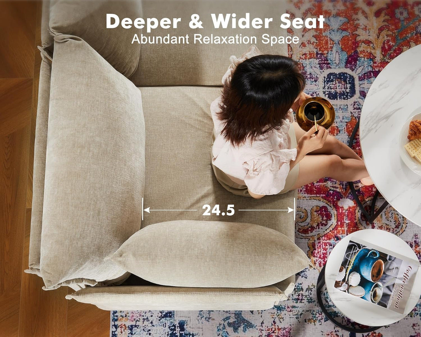 135.5" Oversized Modular Sectional Sofa, L Shaped Convertible Couch with Movable Ottoman, 5 Seat Corner Couches for Living Room Deep Seat Beige Chenille