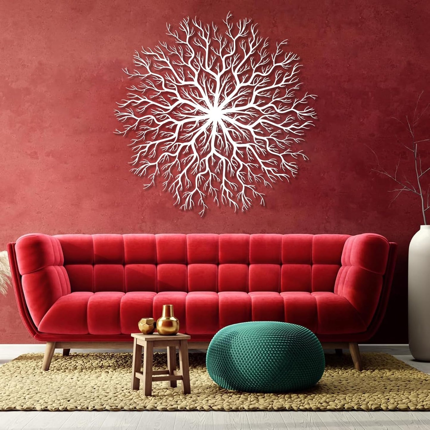 Tree of Life Metal Wall Art, Metal Tree Wall Art, Large Round Sculpture, Round Branch Wall Decor, Large Branch Artwork, Nature Sign, Wall Decor for Living Room, Housewarming Gift (Gold, 19"x19"|47x47cm)