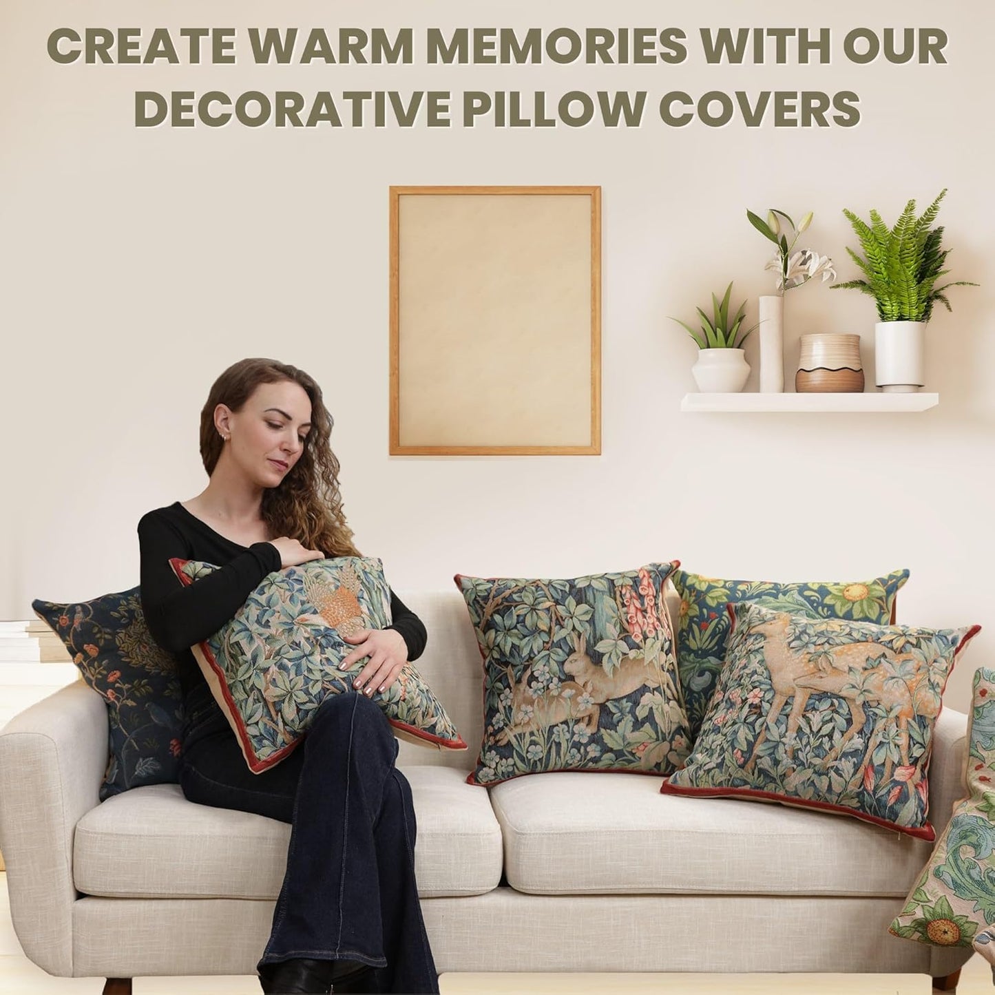 Charlotte Home Furnishings Decorative Tapestry Pillow Cover 19x19 in, Green Pheasant Couch Throw Pillow Cover, French Country Square Cushion Cases for Bed Room Home Decor, Soft Cotton Jacquard Woven