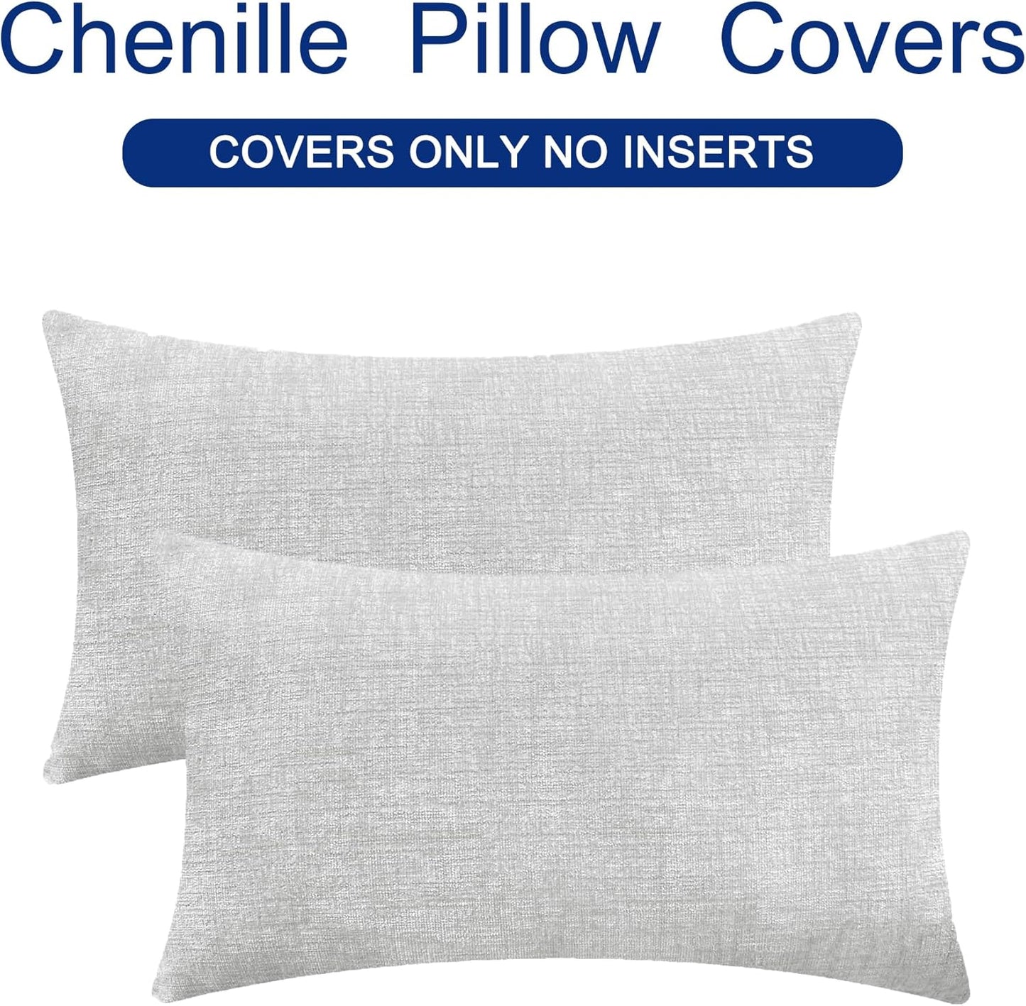 CaliTime Throw Pillow Covers Decorative 16 X 26 Inches Pack of 2 Cozy Chenille Cushion Cases for Couch Sofa Bed Living Room Home Moonbeam Gray