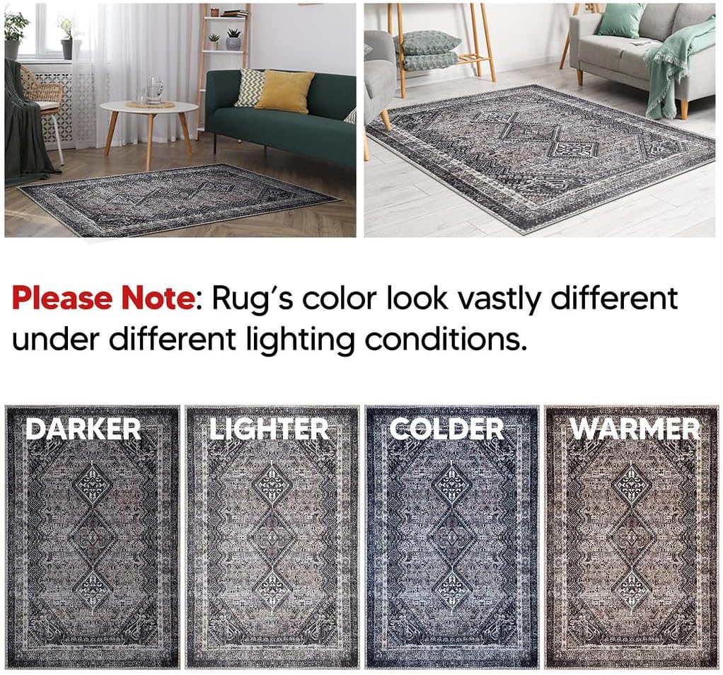 Keen Home Design 6x9 Rug - Machine Washable Area Rug with Non-Slip Backing, Ideal for Living Room, Dining Room, Bedroom - Vintage, Easy Clean, Durable, Low Pile Rug - (6' x 9')