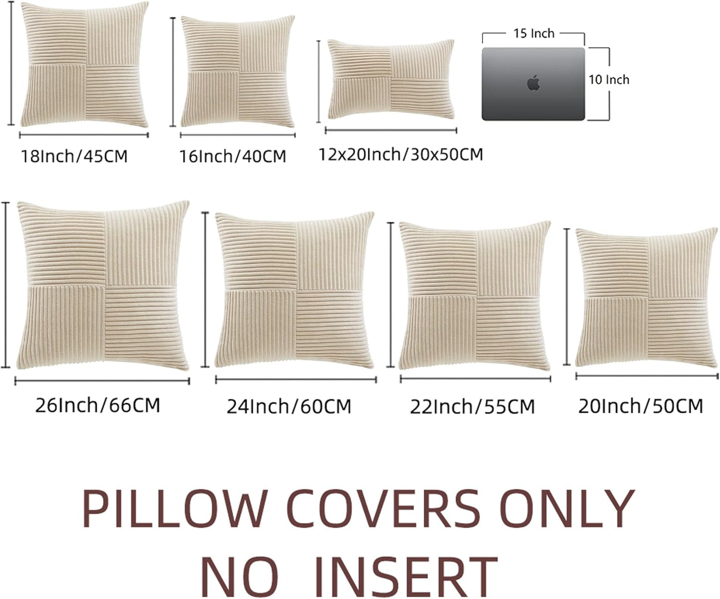 Fancy Homi 2 Packs Tan Euro Decorative Throw Pillow Covers 28x28 Inch for Living Room Couch Bed, Farmhouse Boho Home Decor, Soft Corss Corduroy Patchwork Textured Square Beige Cushion Case 71x71 cm