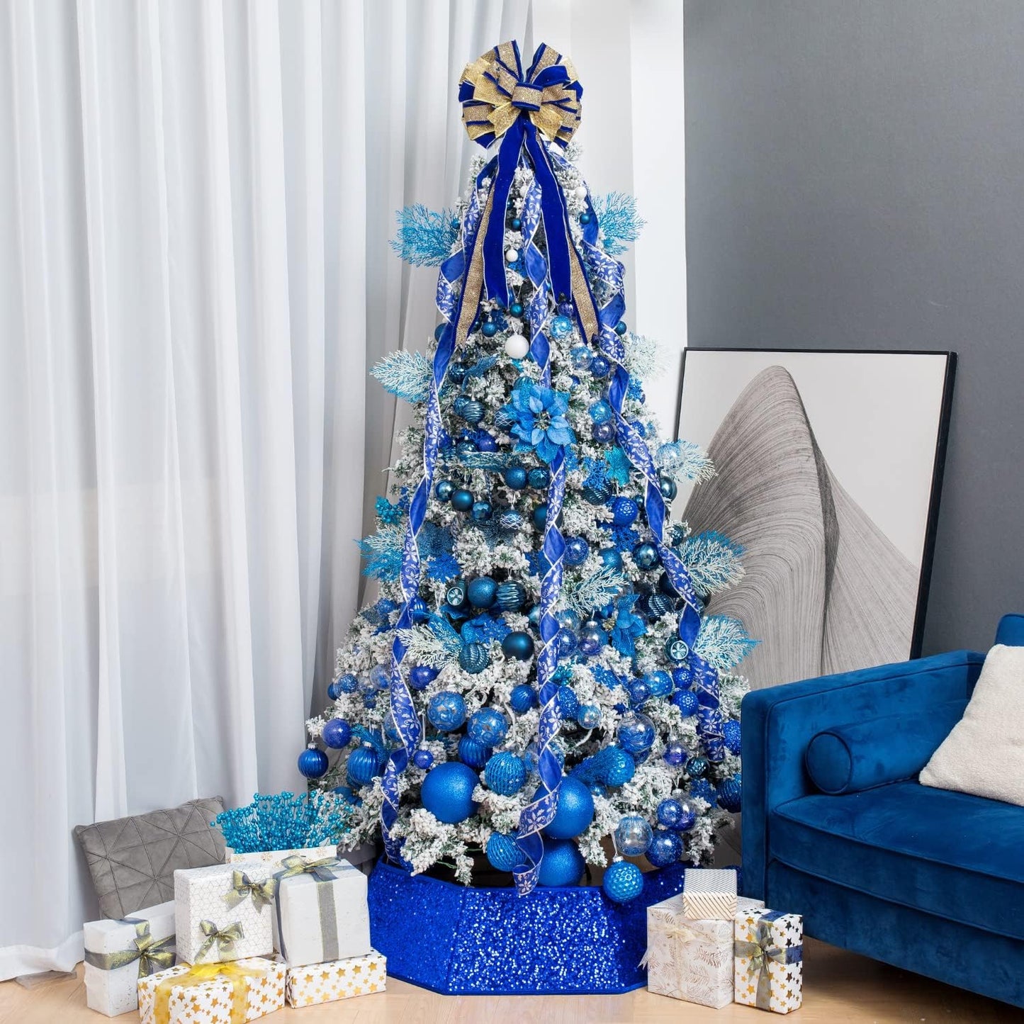 XmasExp 24ct Christmas Ball Ornaments Shatterproof Christmas Ornaments Set Decorations for Xmas Tree Balls 40mm/1.57"(1.57'', Diamond Blue)