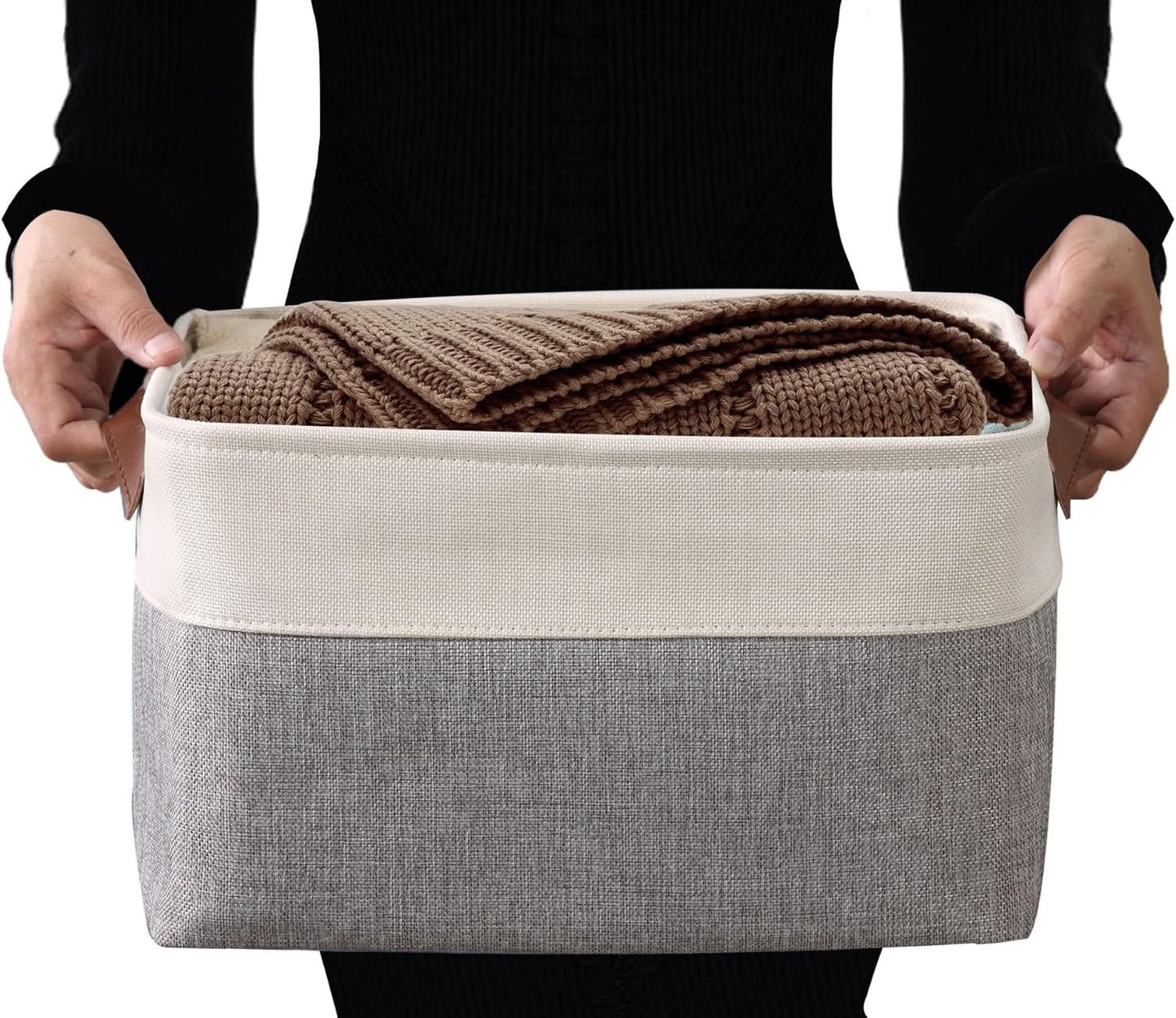 DECOMOMO Storage Baskets for Shelves - Fabric Closet Organizers and Storage Bins, Perfect Baskets for Organizing Closet Toys Nursery (Grey and White, XL - 4 Pack)