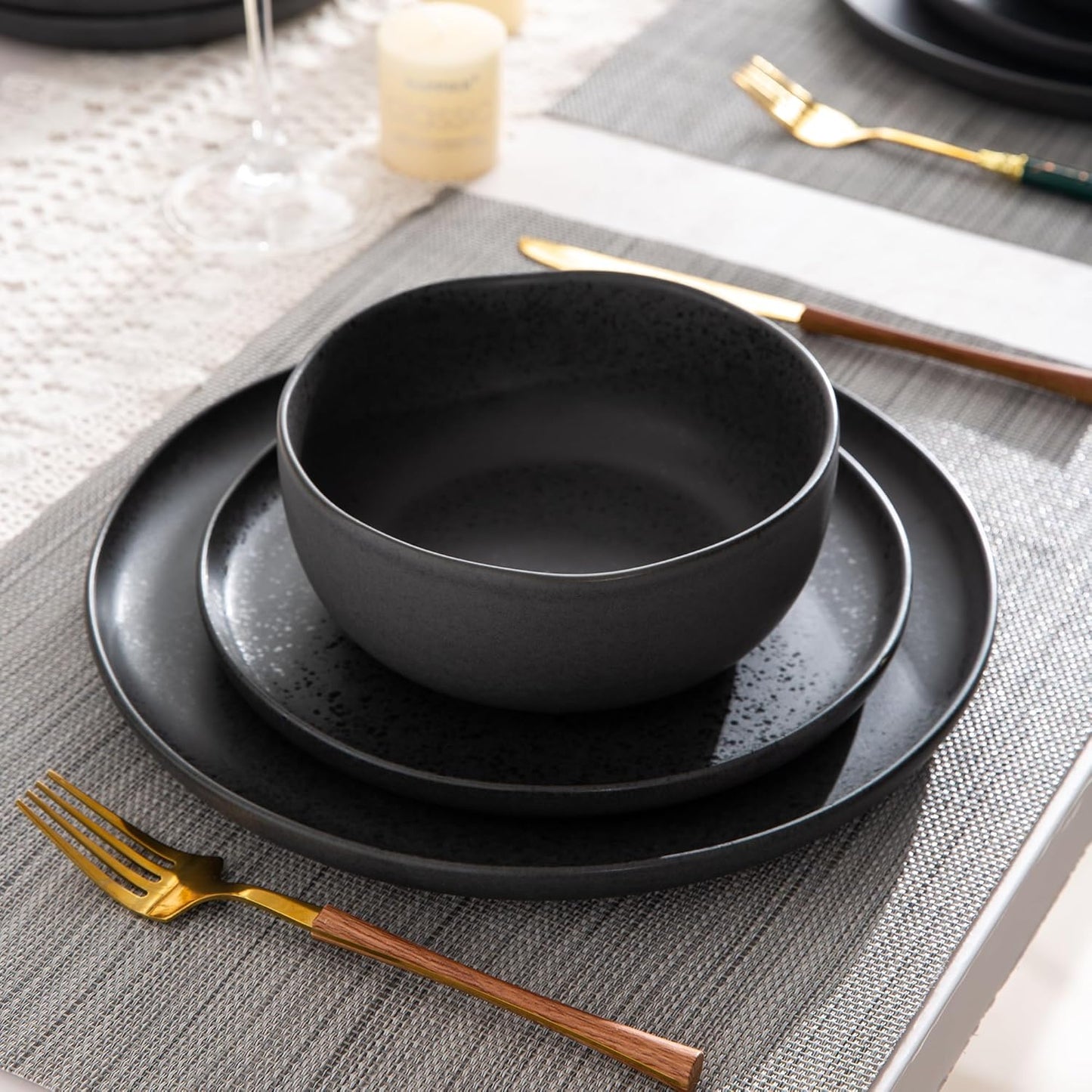 AmorArc Dinnerware Sets for 8, Wavy Rim Plates and Bowls Sets, Highly Chip and Crack Resistant | Dishwasher & Microwave & Oven Safe Dishes set, Service for 8 (24pc)