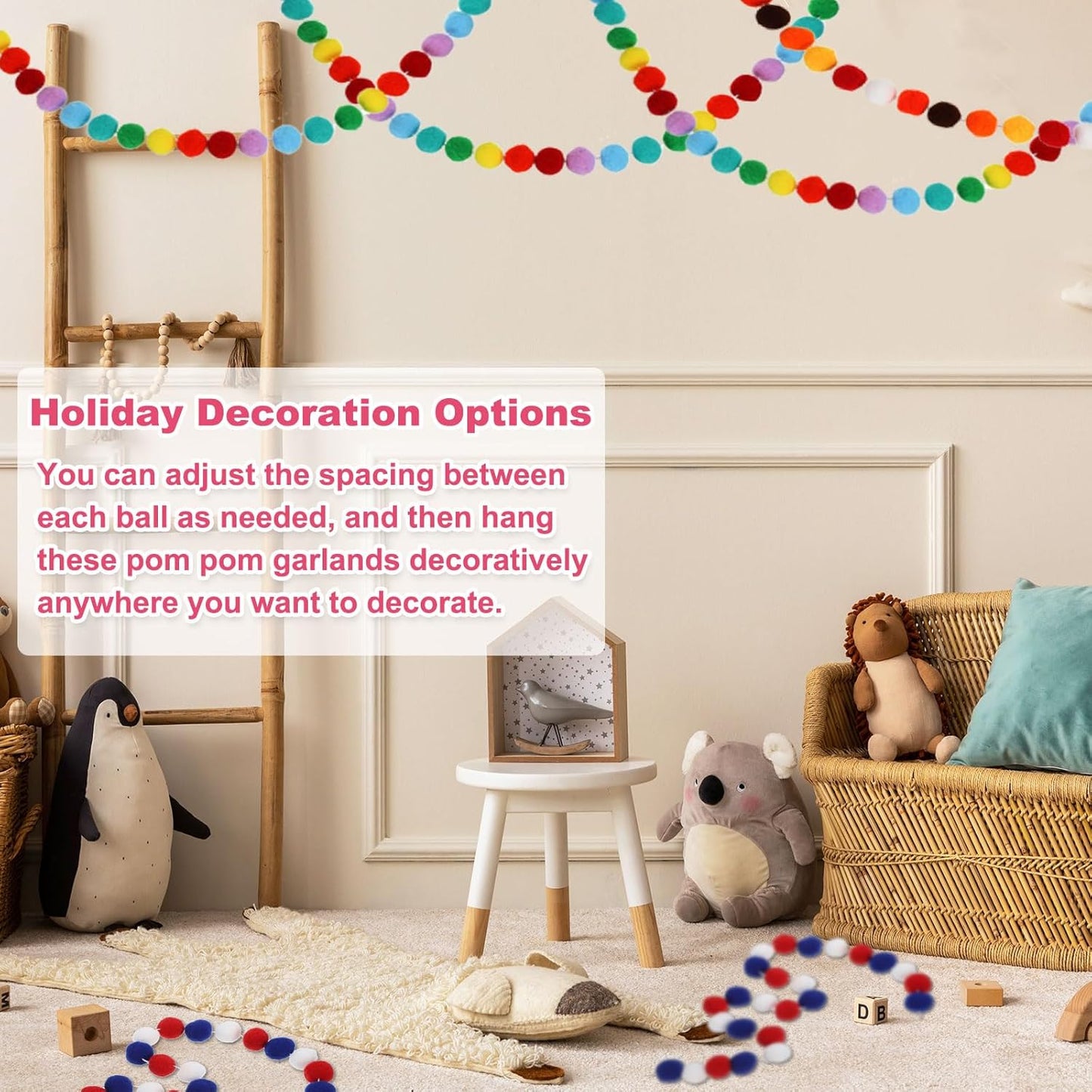 PATIKIL 13Ft Pom Pom Garland Decorations, 2Pcs Colorful Felt Ball Garland Banner Cute Rainbow Pompom Hanging Decorations for Tree Ornaments Homes Decor, Orange/Black/Purple/White