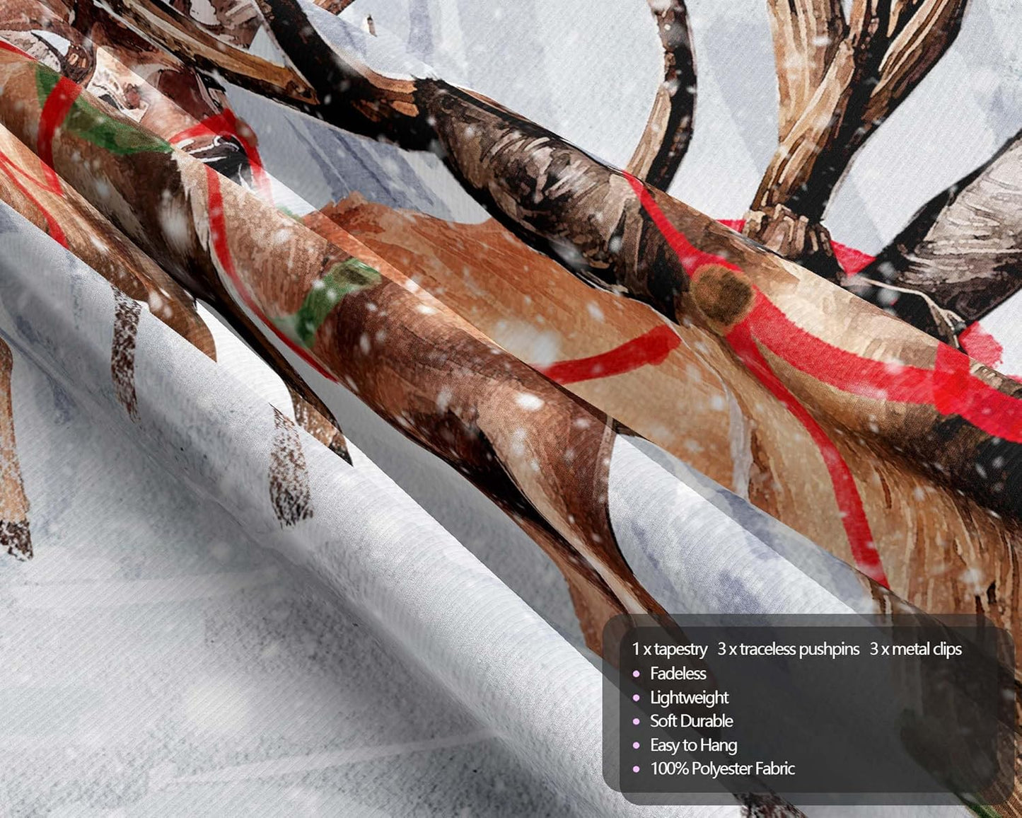 QGHOT Winter Tapestry Wall Hanging Winter Forest Backdrop Christmas Snowy Deer Wall Decor Snow Elk Tapestries for Bedroom Living Room Dorm Party Decoration, Small