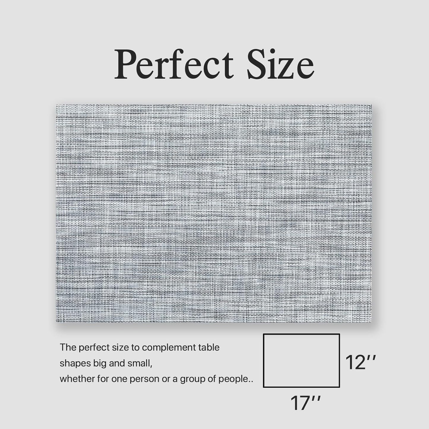 Placemats Set of 12 - Easy Clean Woven Vinyl Placemats for Dining Table, Indoor/Outdoor Place Mats, Washable PVC Table Mats(Gray)