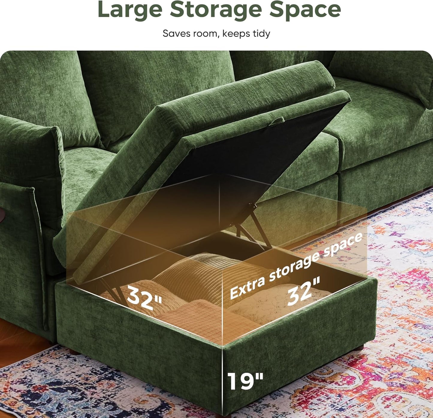 198.6" Oversized Modular Sectional Sofa, U Shaped Convertible Couch with Movable Ottoman, Large 10 Seats Corner Couches for Living Room Deep Seat Green Chenille
