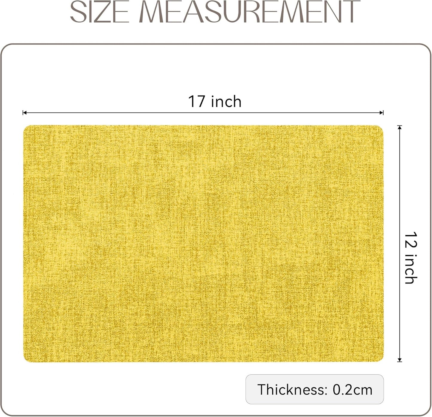 Romanstile Vinyl Placemats Set of 6-12 X 18 Inch - Heat Resistant Place Mats 100% Waterproof Oilproof Wipeable Reversible Faux Leather Table Mats for Kitchen/Dining/Party/Outdoor, Yellow