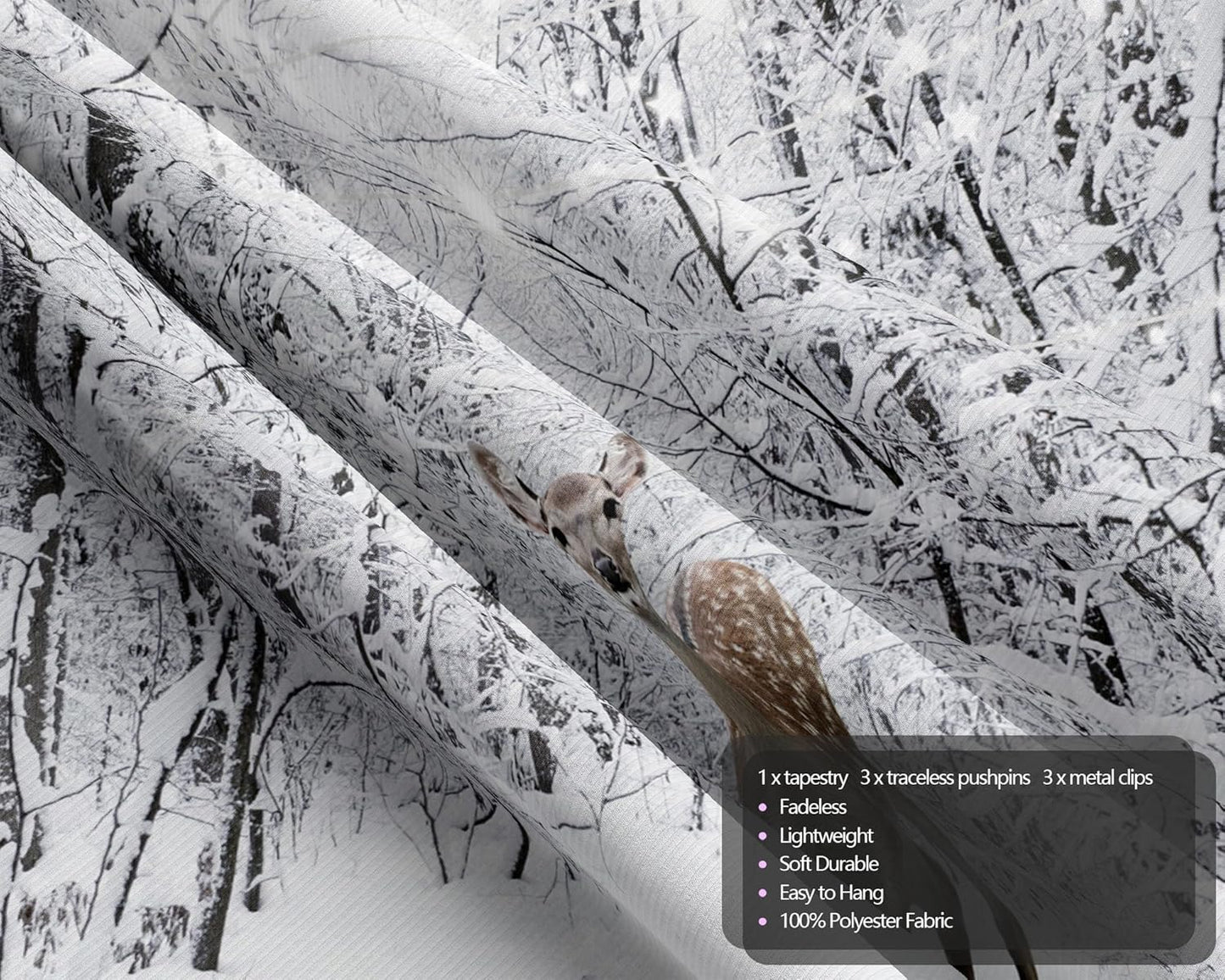 QGHOT Winter Tapestry Wall Hanging Snow Scene Backdrop Winter Wonderland Wall Decor Snowy Forest Wall Art Nature Woodland Deer Tapestry for Bedroom Room Dorm Party Decoration, Extra Large