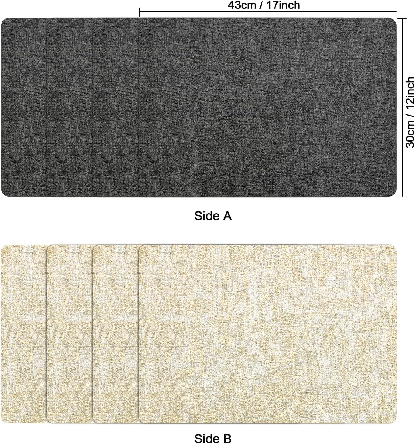 Myir JUN Dual Sided Faux Leather Placemats Set of 6 Indoor/Outdoor Square Non-Slip Washable Table Mats (Gray Cream-White)