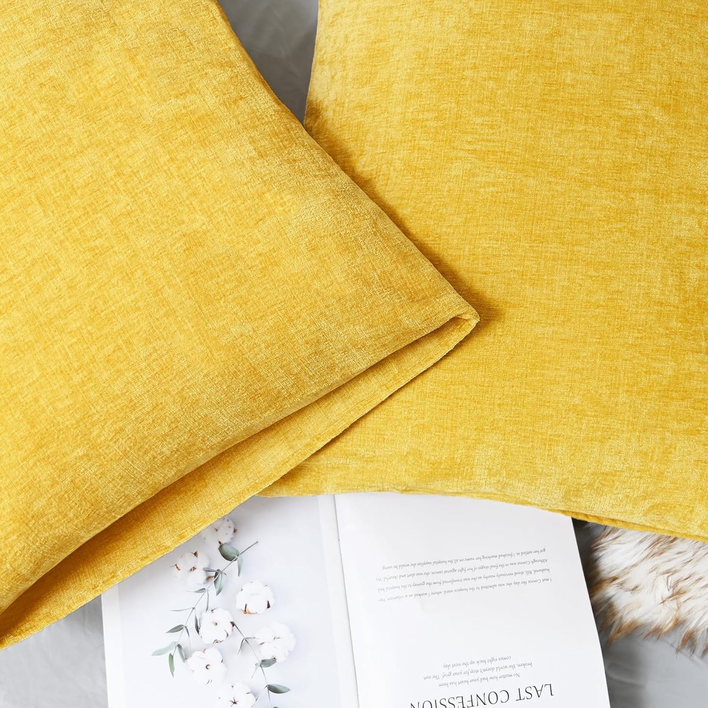 CaliTime Throw Pillow Covers Decorative 20 X 26 Inches Pack of 2 Cozy Chenille Standard Pillow Shams Cases for Couch Sofa Bed Living Room Home Mustard Yellow