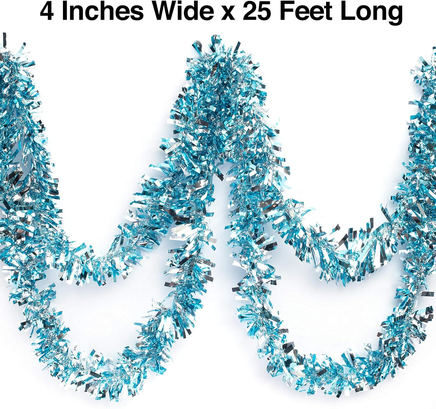 Anderson's Light Blue & Silver Sparkle Glitter Metallic Tinsel Twist for Trailer Or Golf Cart, 4 inches Wide x 25 ft Long, Christmas, Patriotic and Holiday Garland Decor for Parties and Parades