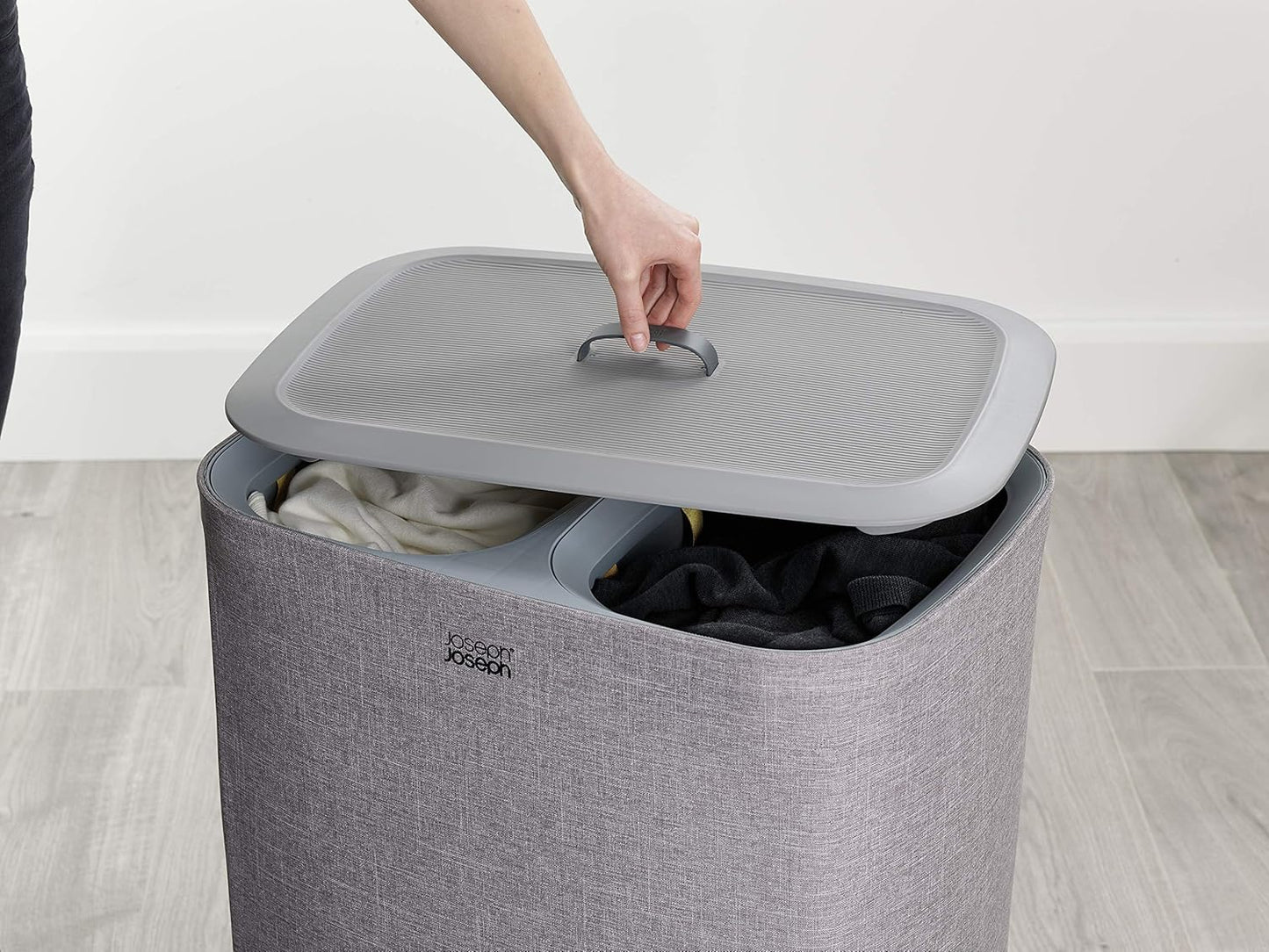 Joseph Joseph Tota 90 liter/23.8 gallon Laundry Hamper Separation Basket with lid, 2 Removable Washing Bags with Handles - Gray