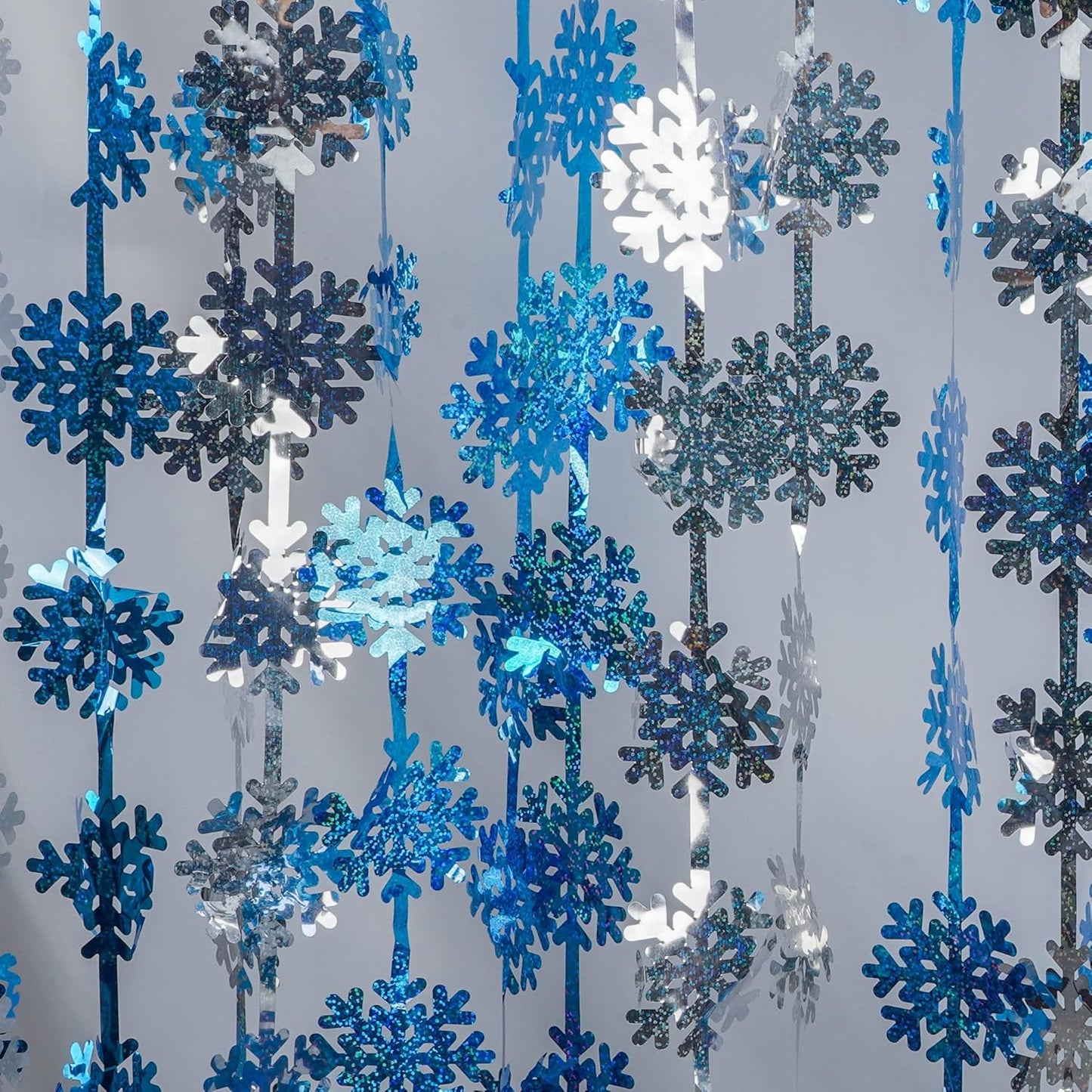 GREATRIL Silver Blue Snowflake Fringe Curtain Winter Onederland Streamers Backdrop with Sparkling Snowflake for Christmas Birthdays Party Decoration -3.2ft x 6.5ft - 2 Pack
