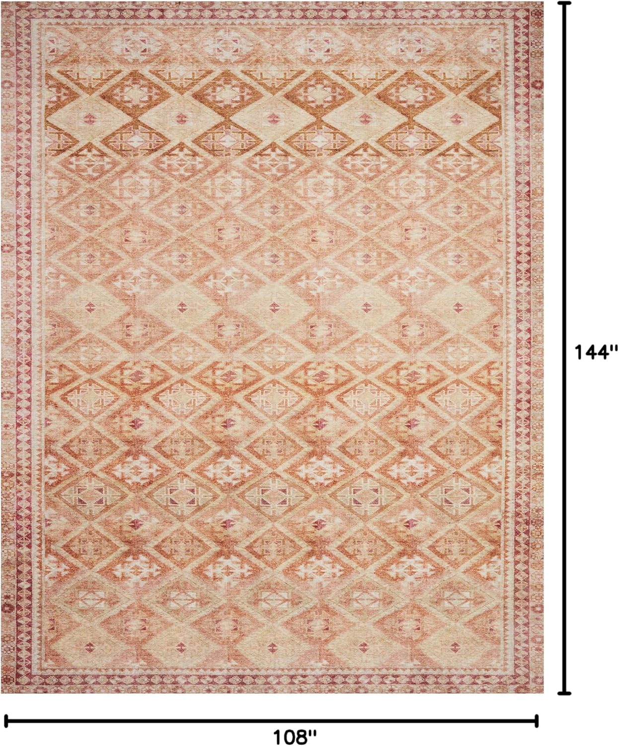 Loloi Layla Collection LAY-16 Natural/Spice 9'-0" x 12'-0" .13" Thick Area Rug, Soft, Durable, Vintage Inspired, Distressed, Low Pile, Non-Shedding, Easy Clean, Printed, Living Room Rug