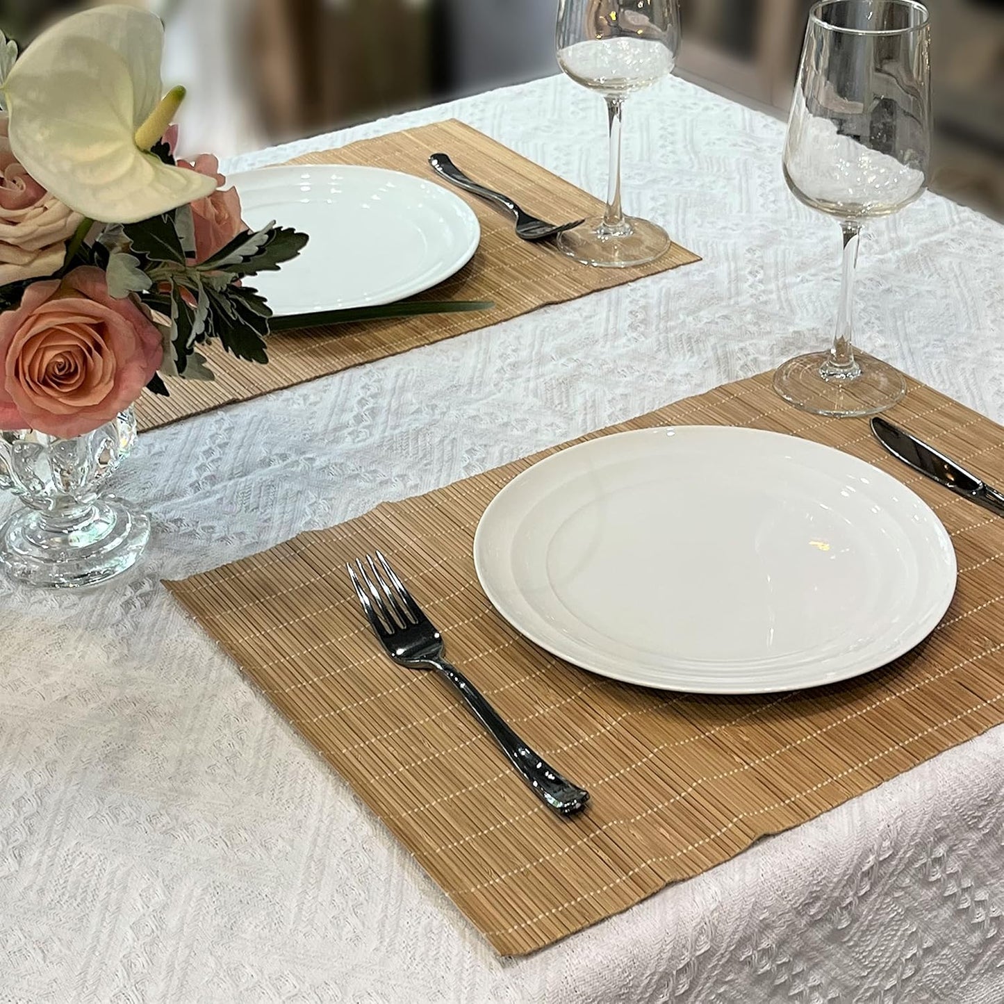ANDSTAR Set of 8 Pcs Bamboo Placemats Sushi Rolling Mat Japanese Style Natural Anti-Slip, Washable Heat-Resistant Table Mats for Dining Room and Kitchen(Brown)