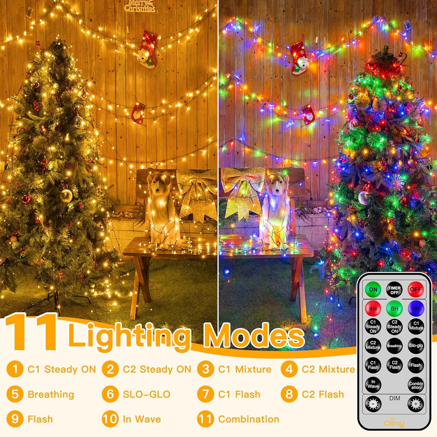 Ollny Christmas Lights, 131FT 400 LED Color Changing Christmas Tree Lights with 11 Modes Remote Control, Waterproof Outdoor Christmas Lights for Outside Indoor Patio Xmas Decorations