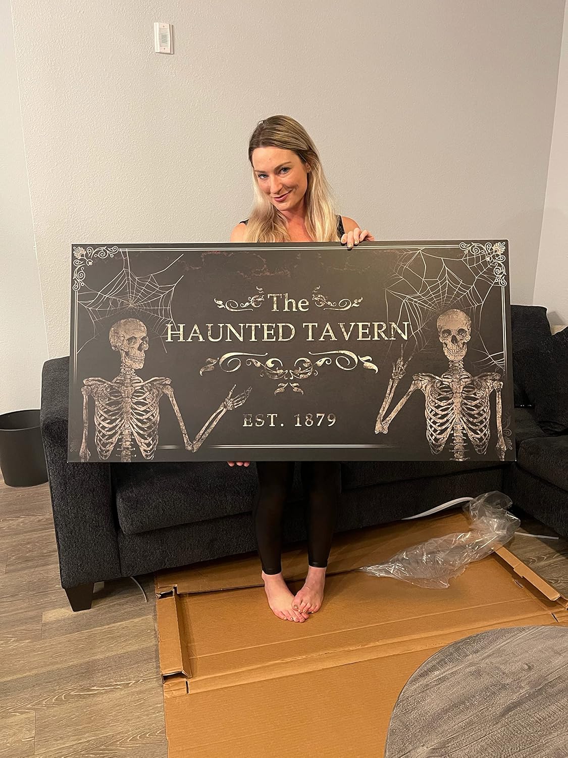 Tailored Canvases Gothic Family Wall Decor - Personalized Grunge Vintage Skeleton Room Decor for Home, Halloween Lovers, Men & Women for Bedroom, Living Room - Goth Spooky, Custom Couple Name, 60"x30"