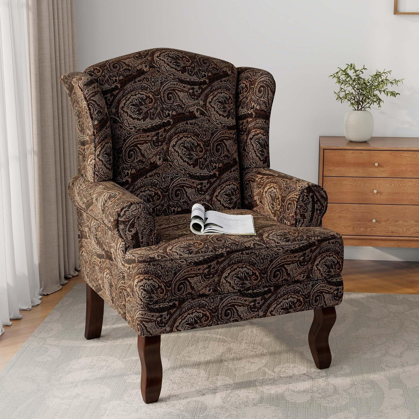 Accent Chair, High Back Upholstered Armchair with High Resilience Sponge & Wood Legs, Mid-Century Modern Comfy Single Sofa Reading Chairs for Living Room, Bedroom (Cranberry, Set of 1)