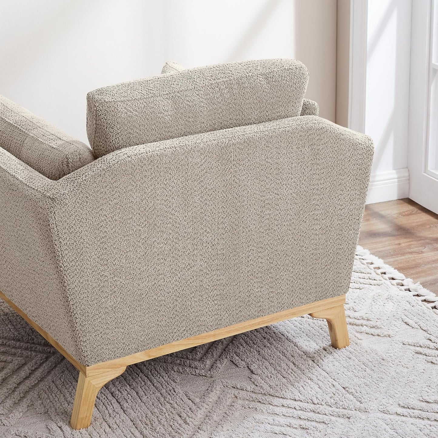 Large-Sized Accent Chair, Thick Cushion Bedroom Reading Chair, Comfortable Living Room Single Sofa, Boucle Camel