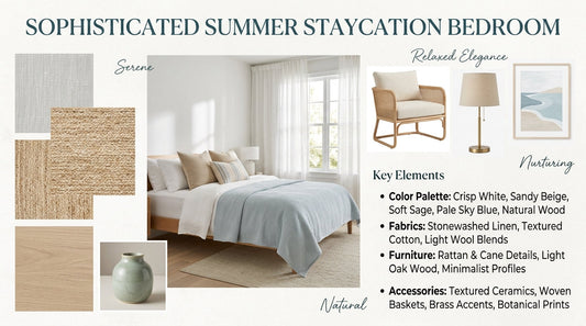 Bedroom Mood Board for a Sophisticated Summer Staycation