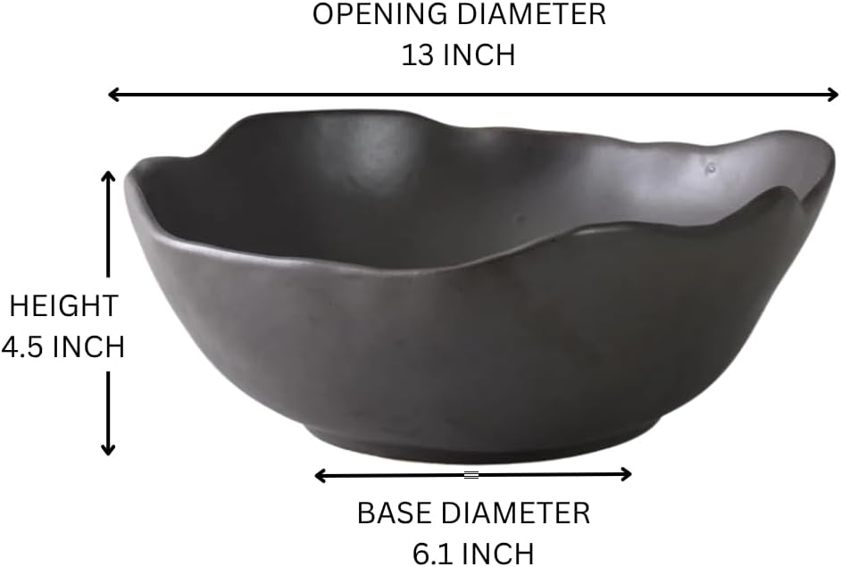 Serene Spaces Living Organic Wavy Rim Ceramic Bowl, Handcrafted Centerpiece for Table, Shelf or Kitchen, Home Décor Bowl, Minimalist Gift for Housewarming or Wedding, 13" Diameter & 4.5" Tall