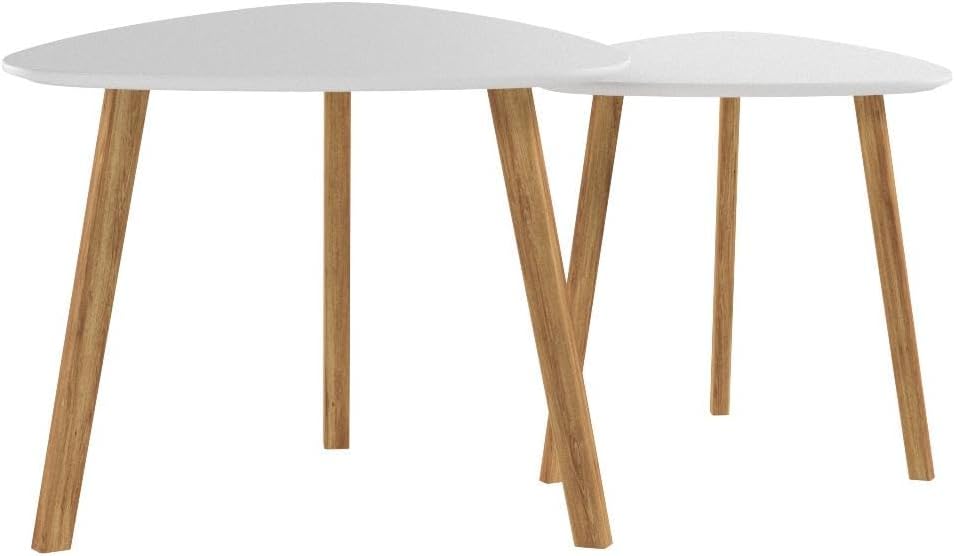 BAMEOS Bamboo Nesting Triangle End Table,Set of 2 Coffee Table Modern Minimalist Side Table for Living Room, Balcony in White
