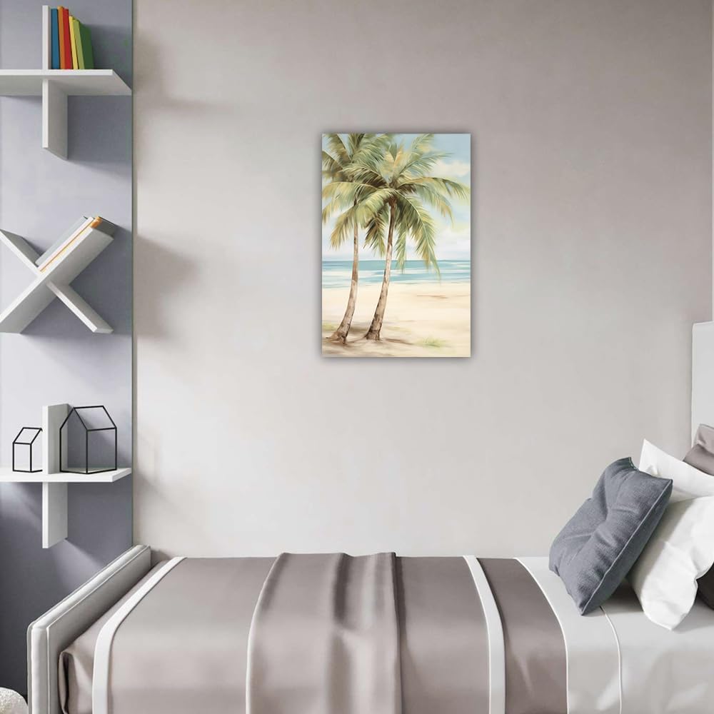 LURENCZH Tropical Beach Canvas Wall Art Seaside Palm Tree Picture Wall Decor Ocean Scenery Painting Prints for Bathroom Decor Framed(Beach-2,28.00" x 42.00")
