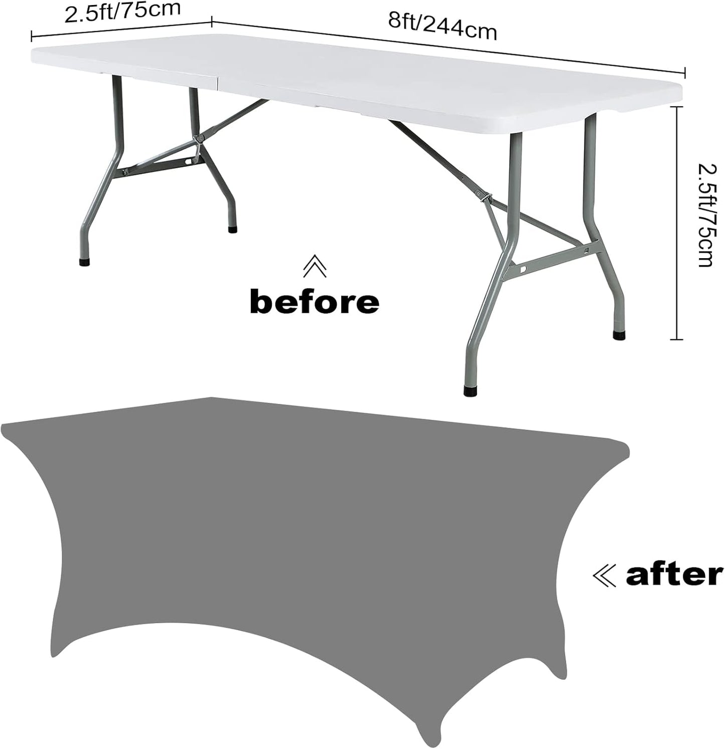 SuperO Waterproof Spandex Table Cover for 8FT Table Universal Fitted Stretch Tablecloth for Party, Banquet, Wedding and Events-Black