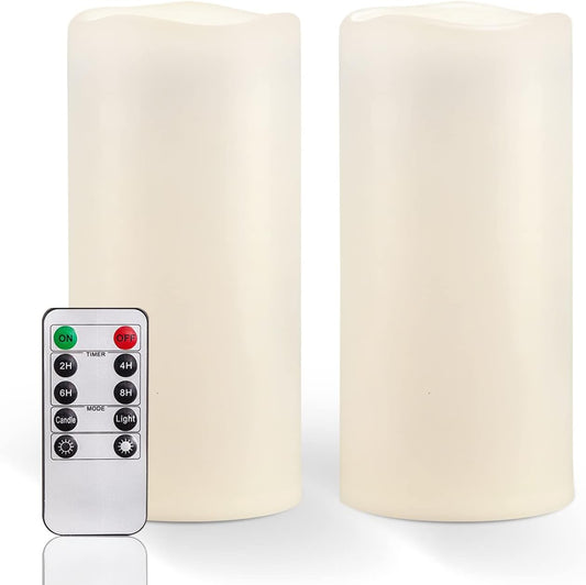 Homemory 8" x 4" Large Waterproof Outdoor Flameless Candles with Remote Control and Timer, Battery Operated Flickering LED Pillar Candles for Indoor Outdoor Lanterns, Porch, Long Lasting, Set of 2