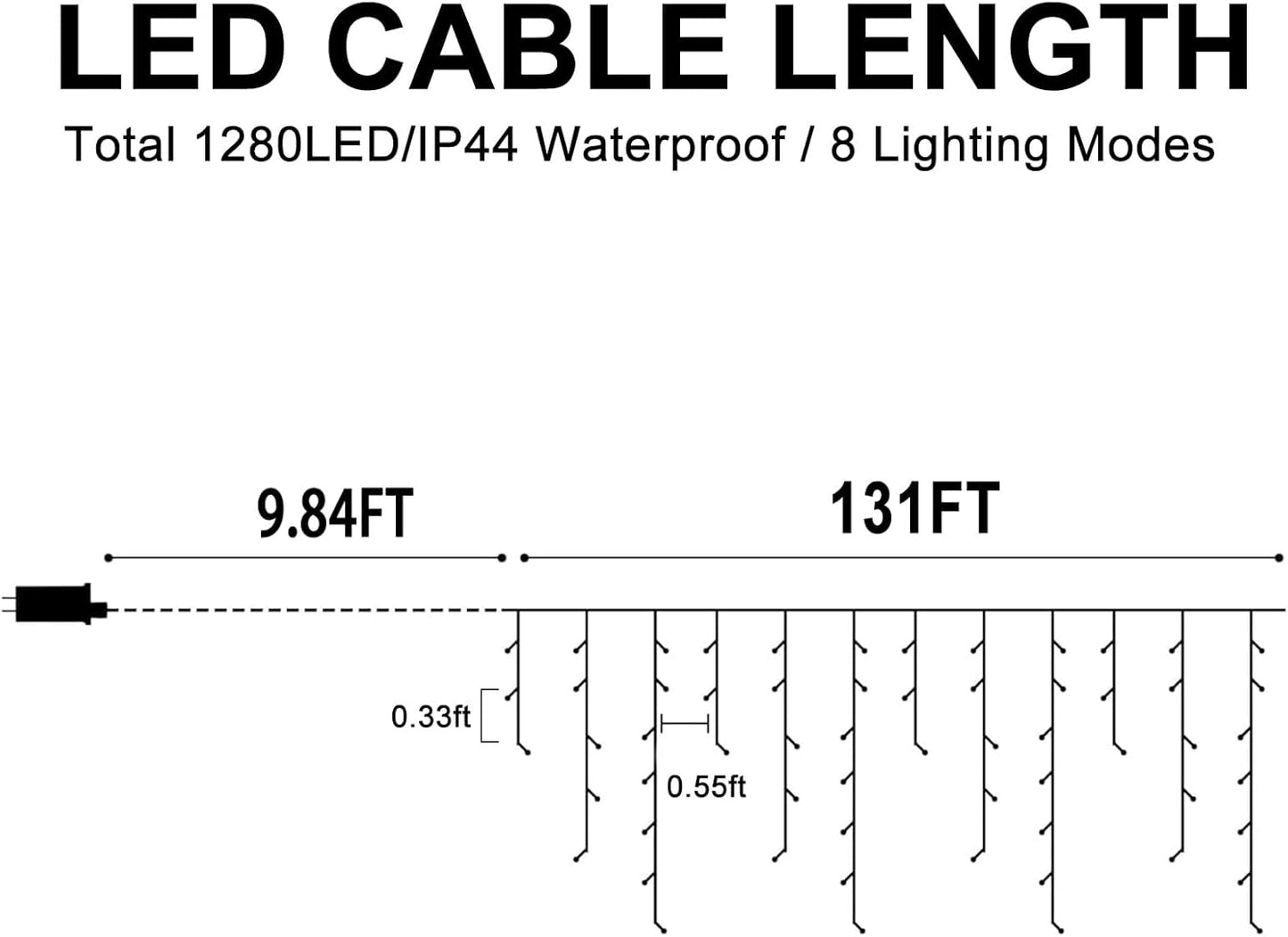 Heceltt Christmas Lights Outdoor, 131FT 1280 LED Ice Lights for Outside, 90 Drops Ice String Lights with 8 Modes, Waterproof Timer & Memory for Yard, Garden, Eaves, Patio, Party (Warm White)