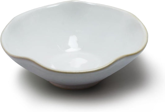 4.72" Small Decorative Bowl, Ceramic White Key Bowl for Entryway Table, Jewelry Dish, Trinket Holder, Potpourri Bowl, Vintage Home Decor with Unique Irregular Rim (White)