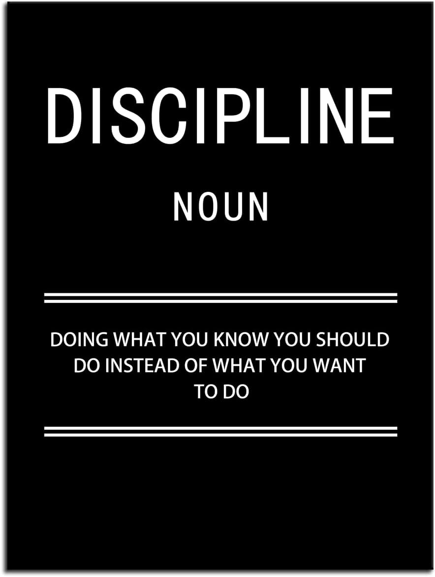 Motivational Discipline Noun Wall Art Poster Inspirational Canvas Positive Wall Art Quotes Discipline Canvas Artwork Picture Print Framed for Home Office Living Room Gym Wall Decor [30''W x 40''H]