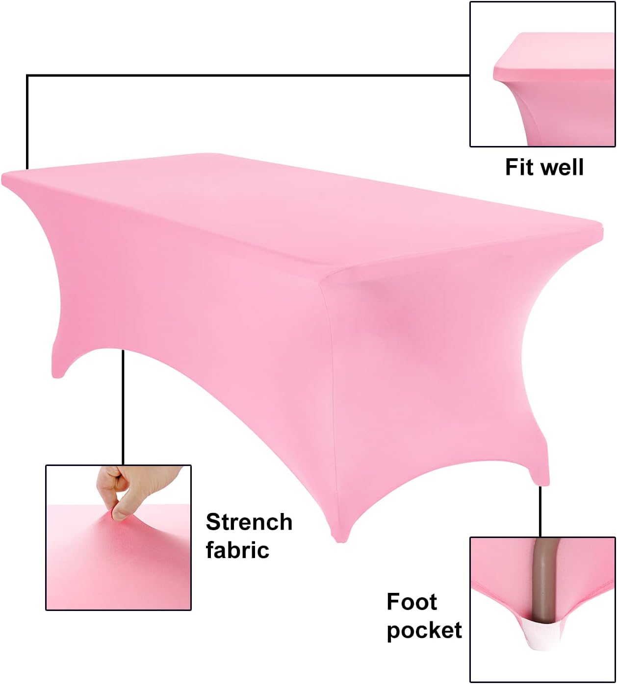 2Pack Spandex Waterproof Table Covers 8ft，Spandex 8ft Waterproof Table Cover for Party,Wedding, Banquet, and Events(Pink)