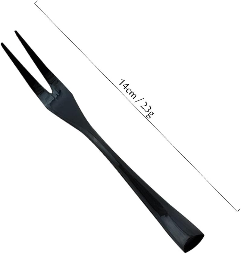 JASHII 18/10 Stainless Steel 6 Piece Mirror Polished Black Steak Fruit Fork Black Server Utensil Set 14CM