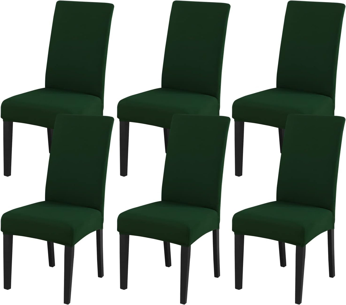 JQinHome Chair Covers for Dining Chairs, High Stretch Removable Washable Chair Protector Cover Set of 6, Chair Slipcovers for Dining Room, Kitchen,Home Party,Wedding Ceremony(Hunter Green, 6PC)