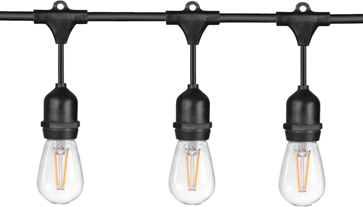 Sunlite 48ft Outdoor String Lights, 1.5W Commercial Grade, Waterproof, Linkable Strands, UL Listed, 15 Hanging Sockets, Shatterproof LED Edison Bulbs Included, 2700K Soft White