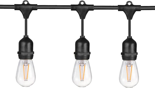 Sunlite 48ft Outdoor String Lights, 1.5W Commercial Grade, Waterproof, Linkable Strands, UL Listed, 15 Hanging Sockets, Shatterproof LED Edison Bulbs Included, 2700K Soft White