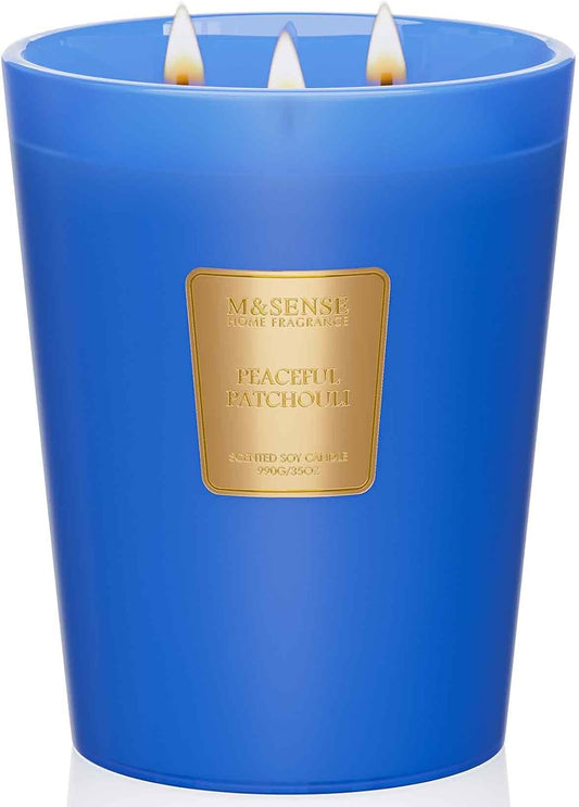 M&SENSE Peaceful Patchouli Scented Candle 35oz 150H Burn Time Long Lasting, 3-Wick Natural Aromatherapy Candle Highly Scented, Home Fragrance Housewarming Gifts