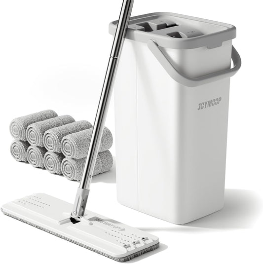 JOYMOOP Mop and Bucket Set, Dust Mops for Floor Cleaning, Wall Mop with 8 Microfiber Mop Head Replacement