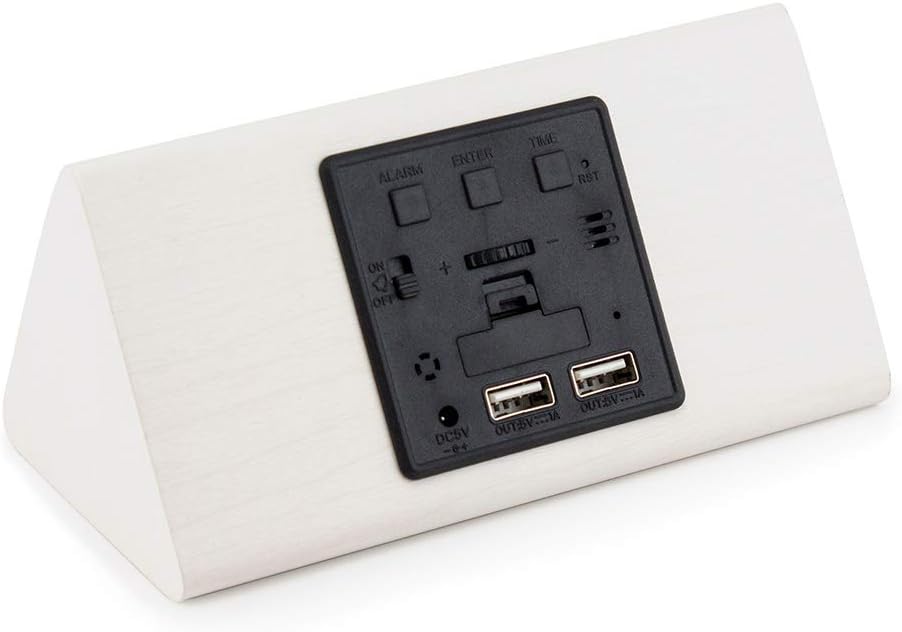 OCT17 Wooden Alarm Clock, Wood Alarm Clock Smart LED Digital Clock for Bedroom/desks, Upgraded with Time Temperature, Adjustable Brightness and Voice Control, Humidity Displaying - White