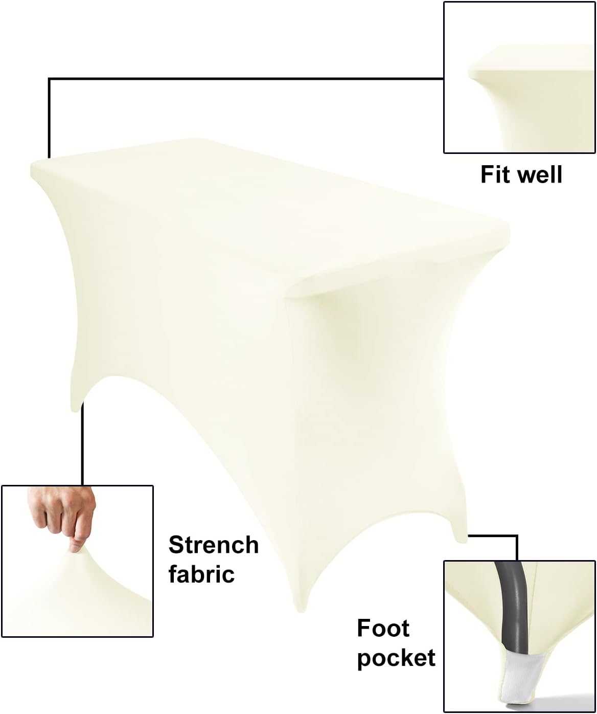 2Pack Spandex Waterproof Table Covers 4ft，Spandex 4ft Waterproof Table Cover for Party,Wedding, Banquet, and Events(Ivory)